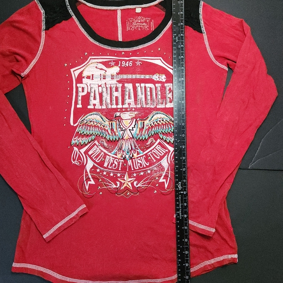 Panhandle Slim Womens Large Red Long Sleeve Tee Studded Western Wild West Top - Picture 12 of 14